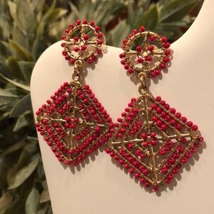 Gold and red bead statement earrings. Purchased at Nordstrom